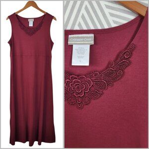 Coldwater Creek Tank Shirt Dress Large Jersey Lace Collar Stretch Casual Vintage